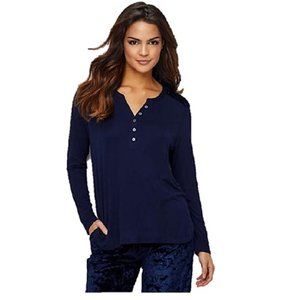 Womens Karen Neuburger Henley Velour Pajamas Size 1X 2X Navy Blue NWT